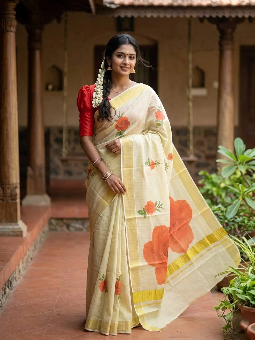 Southloom Tissue Kerala Kasavu Saree